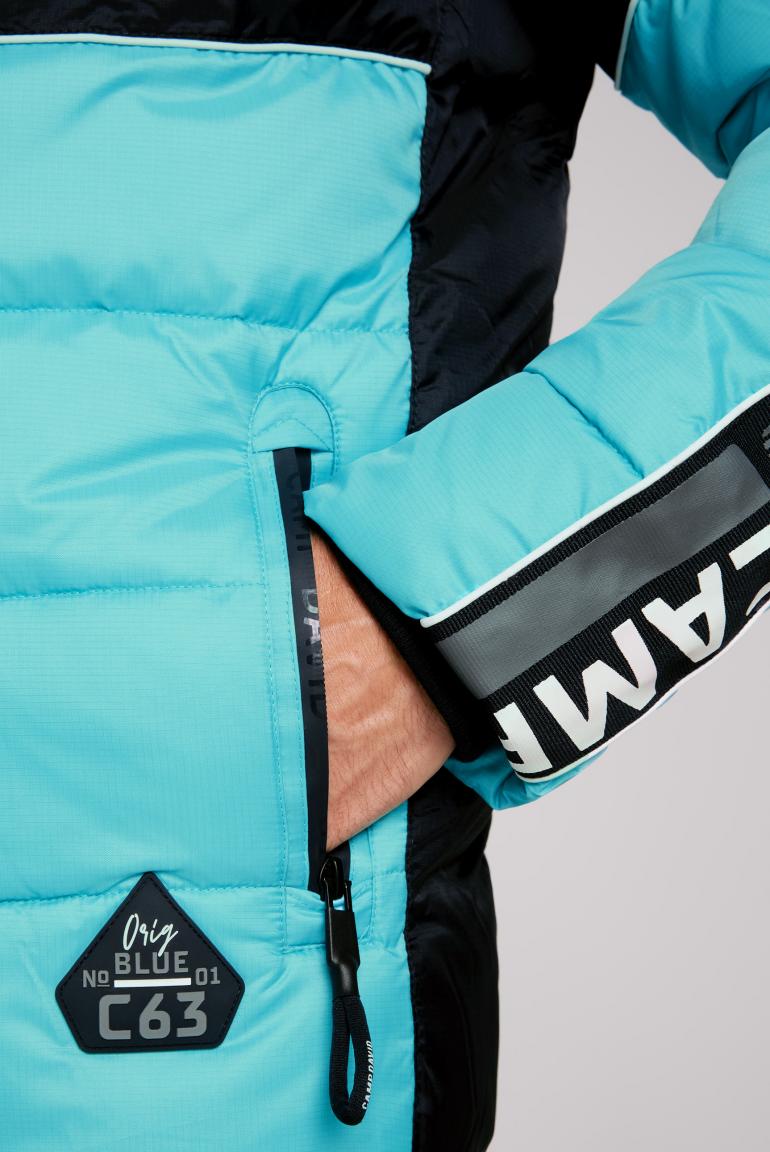 Winter jacket with colour blocking and logo design