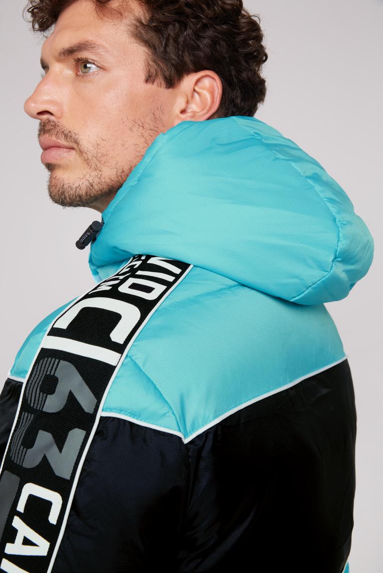 Winter jacket with colour blocking and logo design