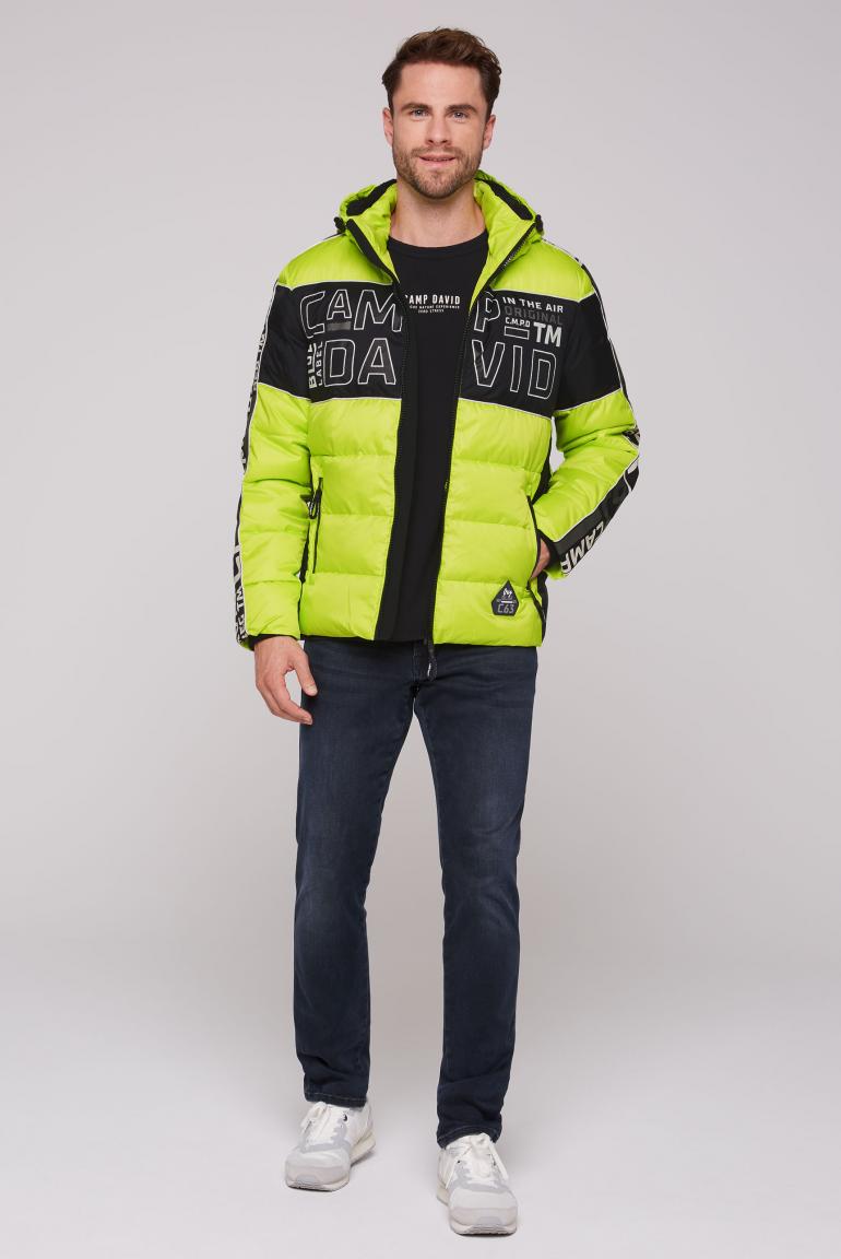 Winter jacket with colour blocking and logo design