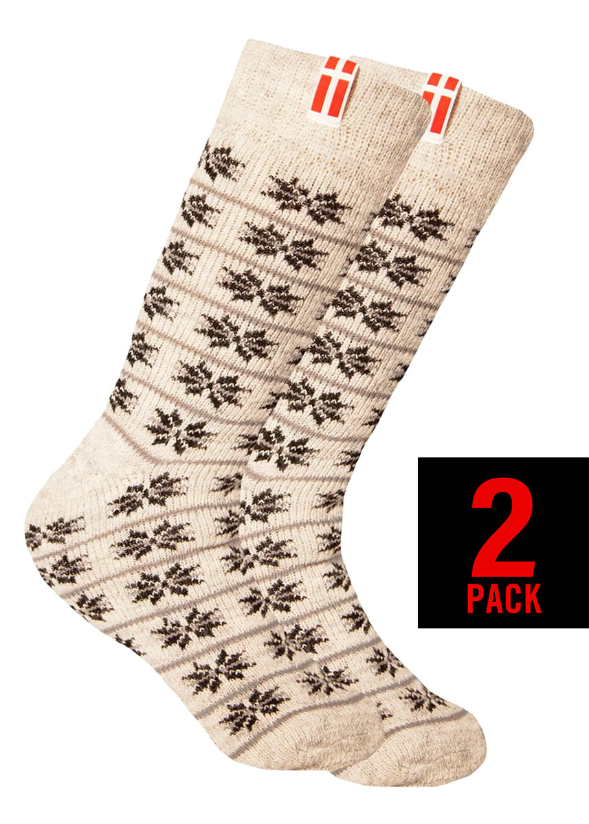 Nordic wool socks with a small woven Danish flag, nature / navy. 2-pack