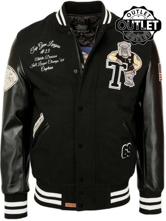 Cool black bomber jacket with numerous patches