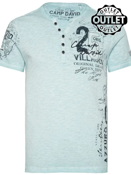 T-Shirt col V boutonné Chique Terre, bleu clair