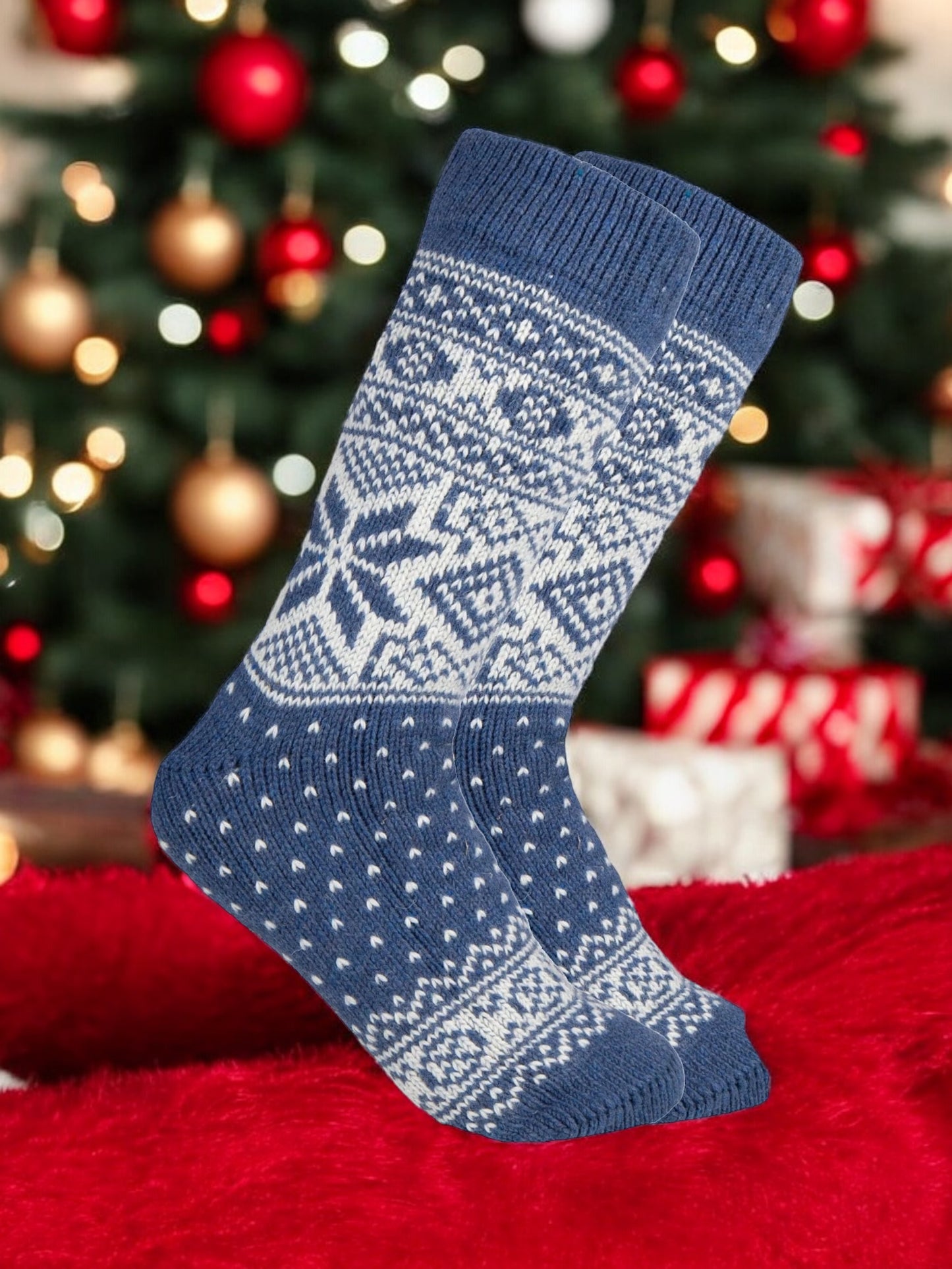 Nordic wool socks "Snowflake" blue