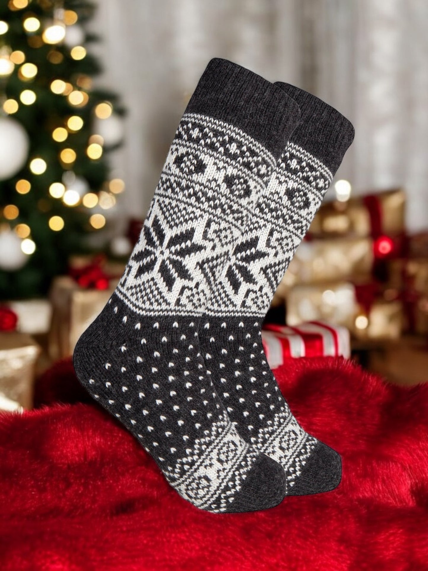 Nordische Wollsocken "Snowflake" anthrazit