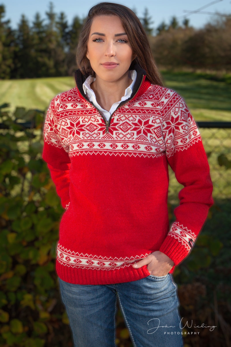 Norwegian women's sweater in Setesdals design, red