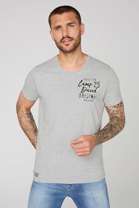 T-Shirt with V-Neck and Back Print