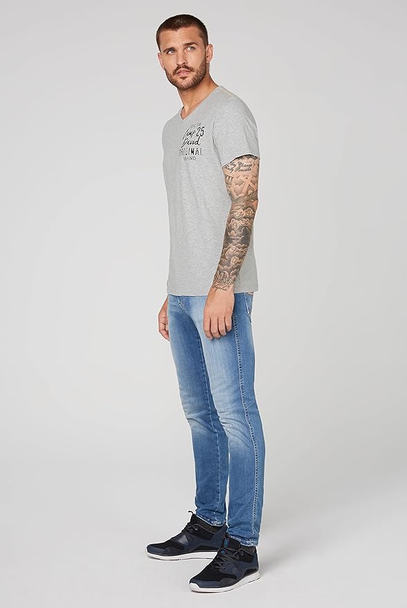 T-Shirt with V-Neck and Back Print