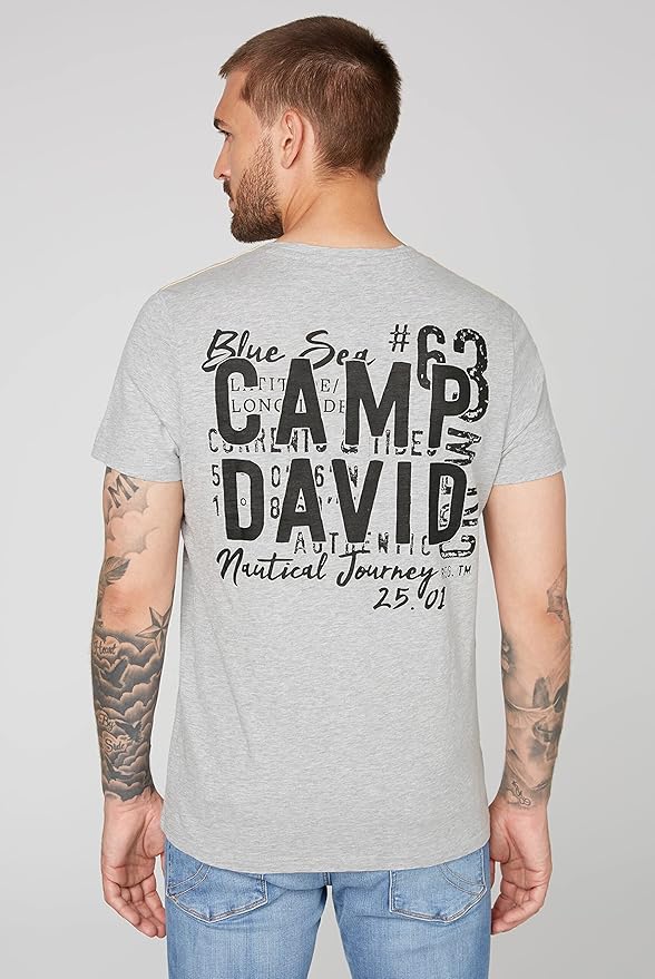 T-Shirt with V-Neck and Back Print