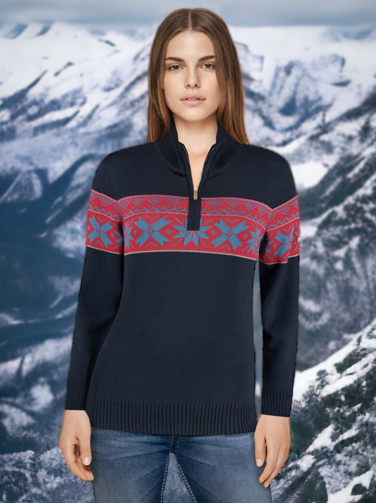 John Brillant Norwegian Womens Pullover Ullgenser, Black, darkblue