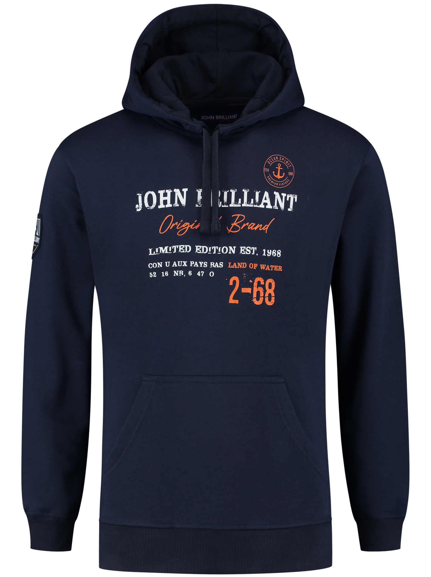 John BrillantHoodie sweatshirt with nautical print, darkblue