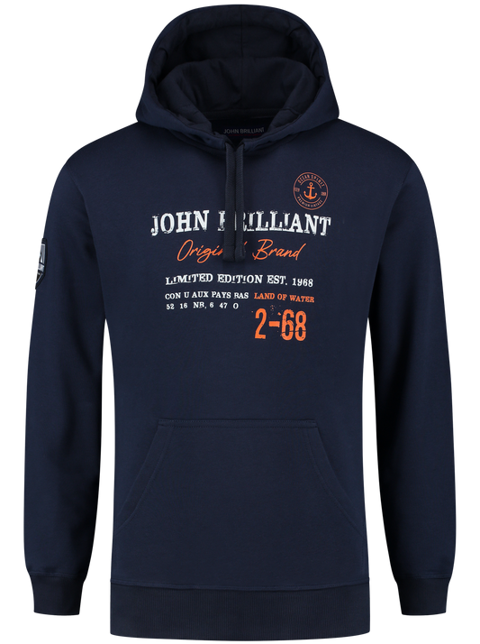 John BrillantHoodie sweatshirt with nautical print, darkblue