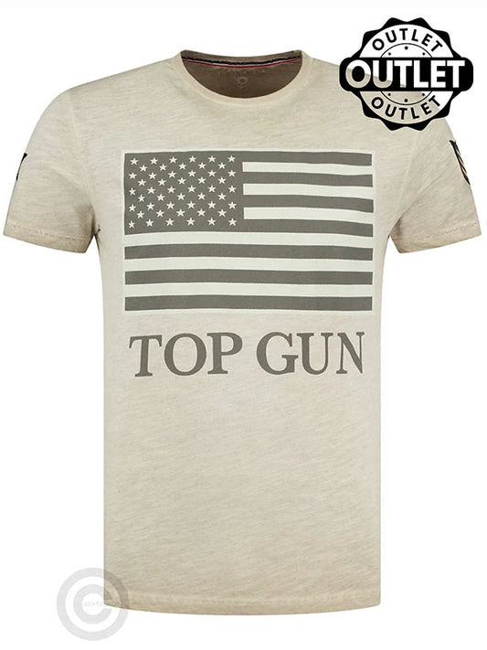 T-shirt col rond en coton "US vintage Flag" Beige