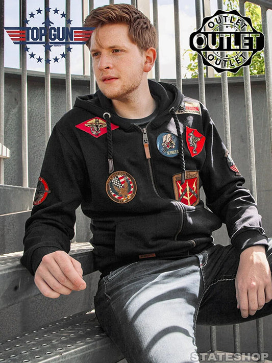 Hoodie sweat jacket with patches, black