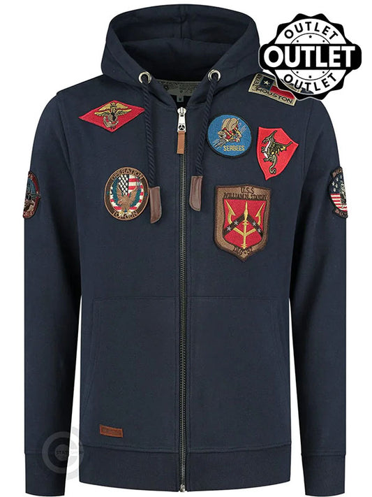 Hoodie sweat jacket with patches, darkblue