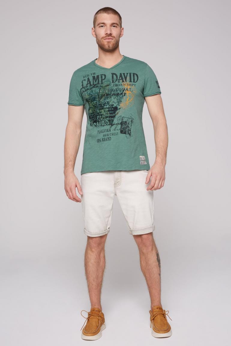 Camp David V-Neck T-Shirt Stateshop in and Prints Embroidery Green Fashion with - Deep