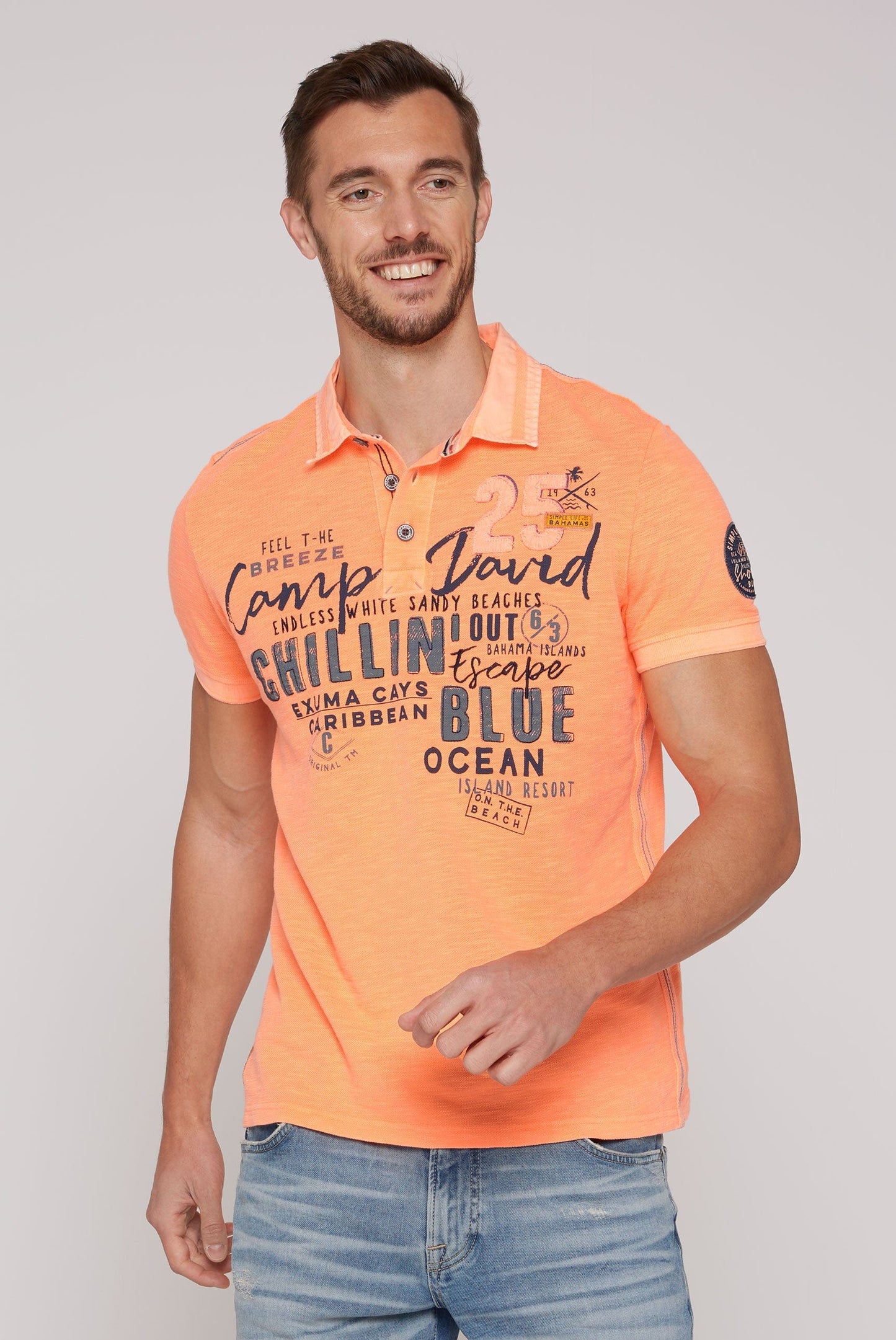 Camp David Poloshirt Beach Life, short sleeves, Sunset Neon