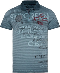 Camp David short - Fashion sleeves, steel blue Stateshop Poloshirt