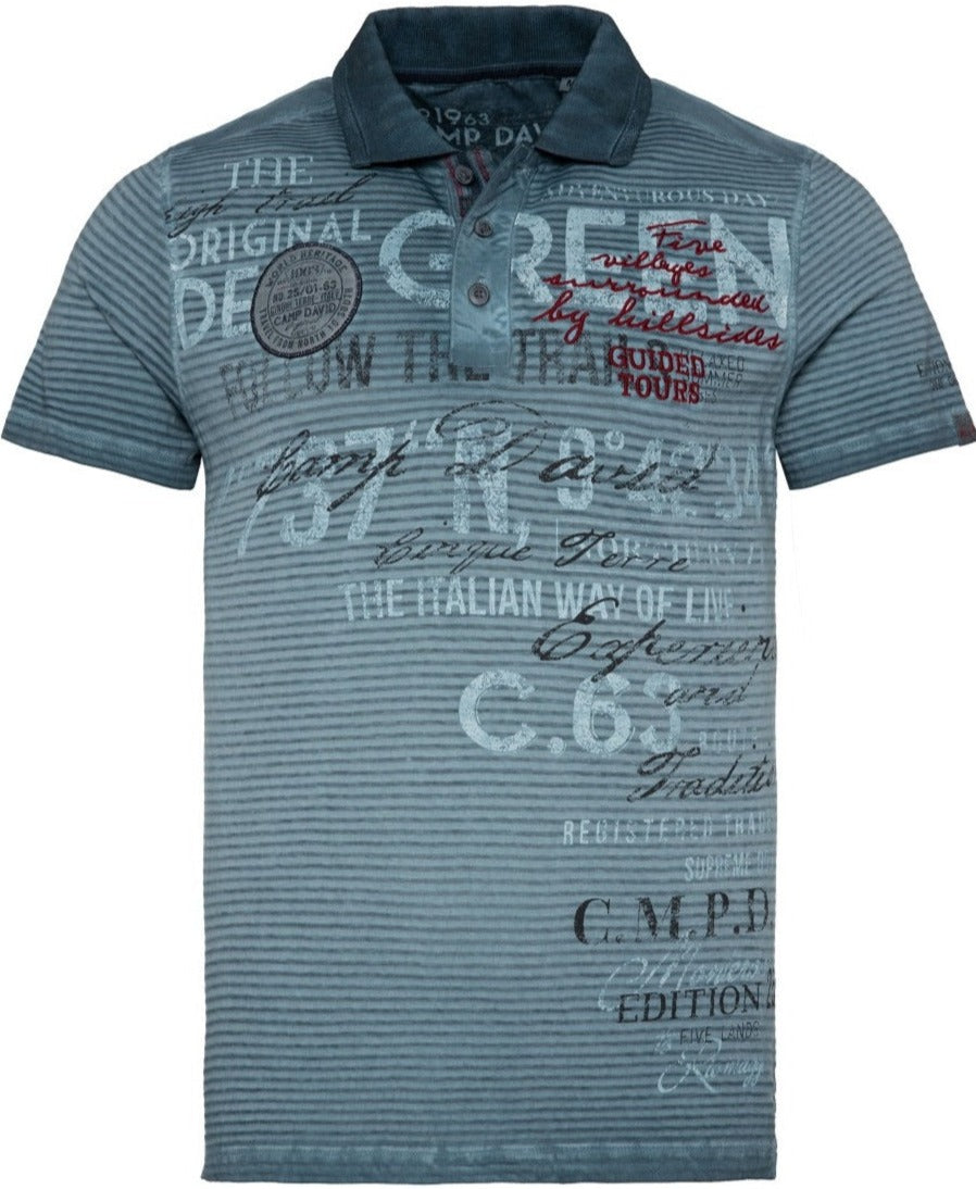 David Camp Fashion Stateshop sleeves, steel blue short - Poloshirt,