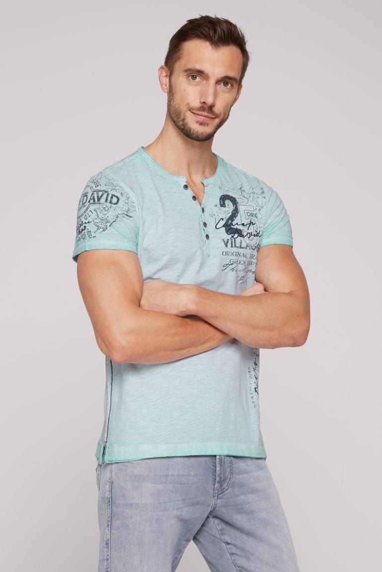 Camp David T-Shirt, button v-neck - Terre, lightblue Stateshop Fashion Chique