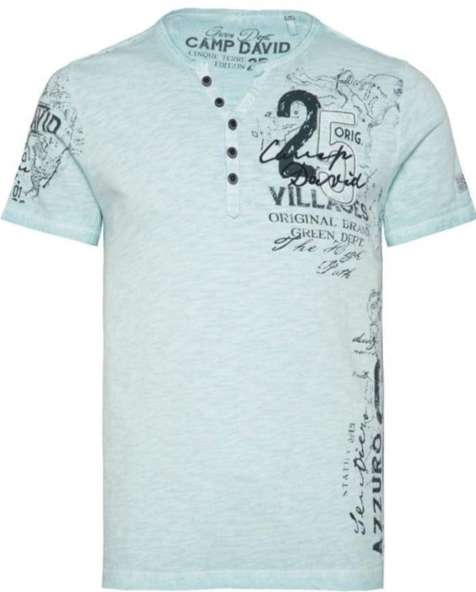 Camp David T-Shirt, Stateshop Fashion Terre, v-neck button - Chique lightblue