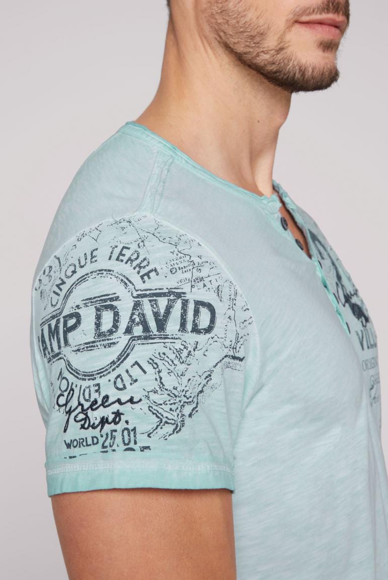 Fashion Stateshop Chique v-neck - Camp lightblue David button T-Shirt, Terre,