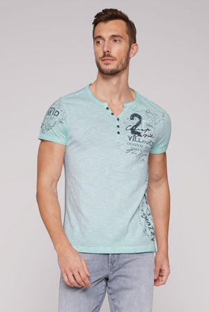 Camp David T-Shirt, - Terre, v-neck button Fashion lightblue Chique Stateshop