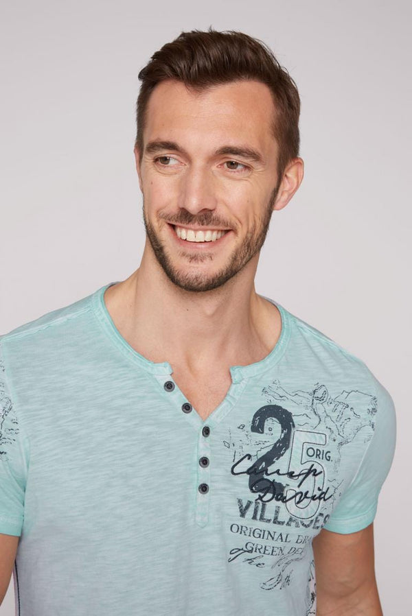 Camp David T-Shirt, button Chique v-neck Fashion Terre, lightblue Stateshop 