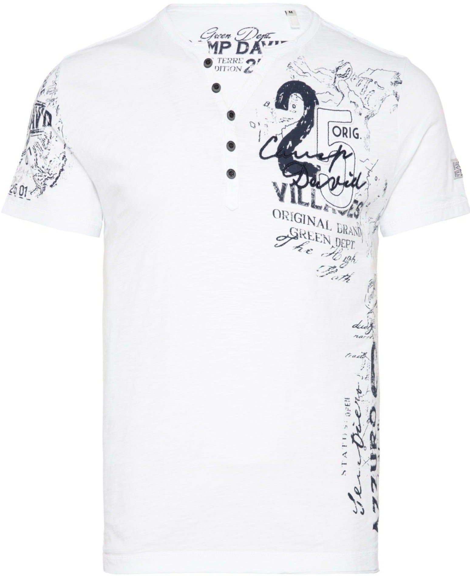 Fashion Terre, Stateshop David T-Shirt, white v-neck Camp button optic Chique -