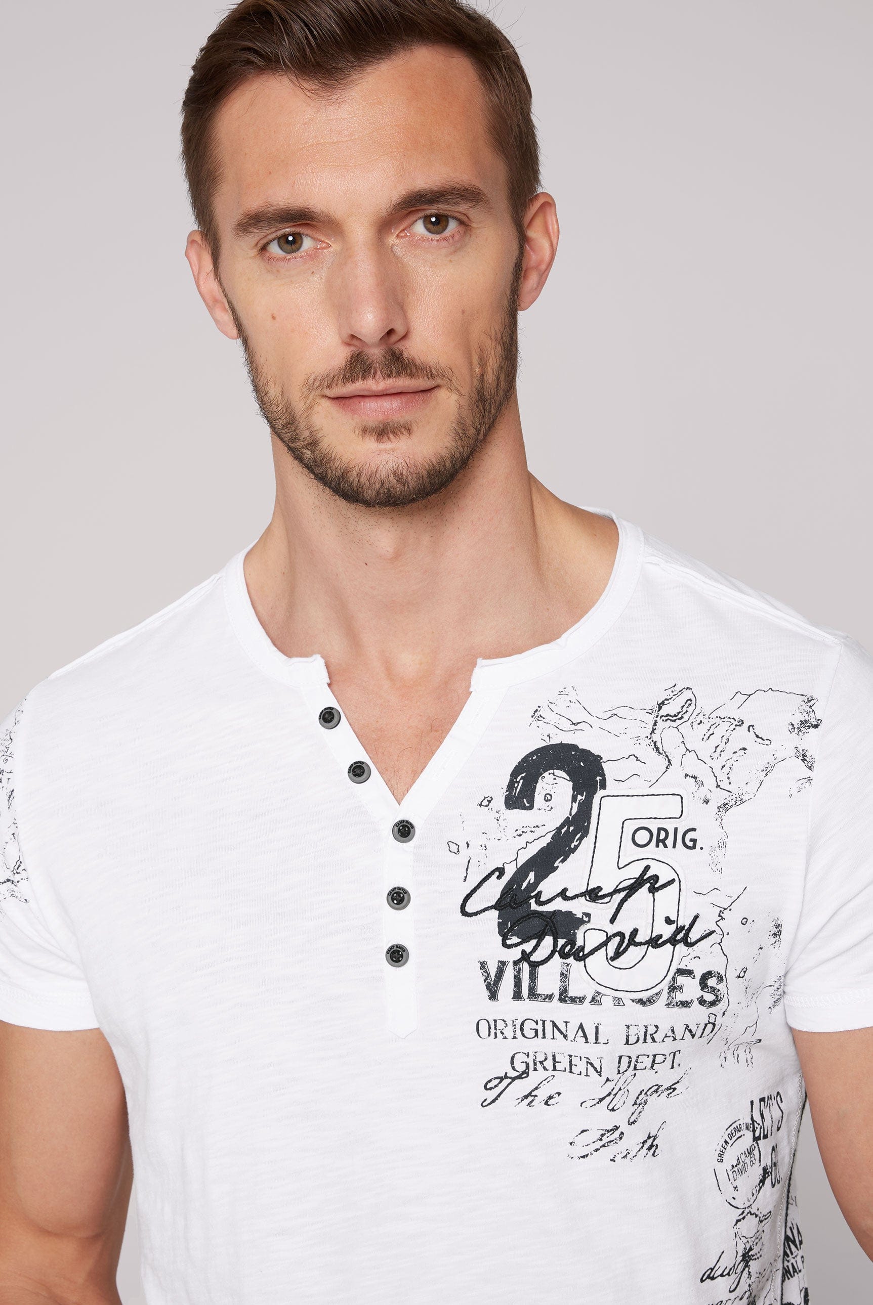 Camp David T-Shirt, optic Terre, Stateshop white Chique v-neck button Fashion 