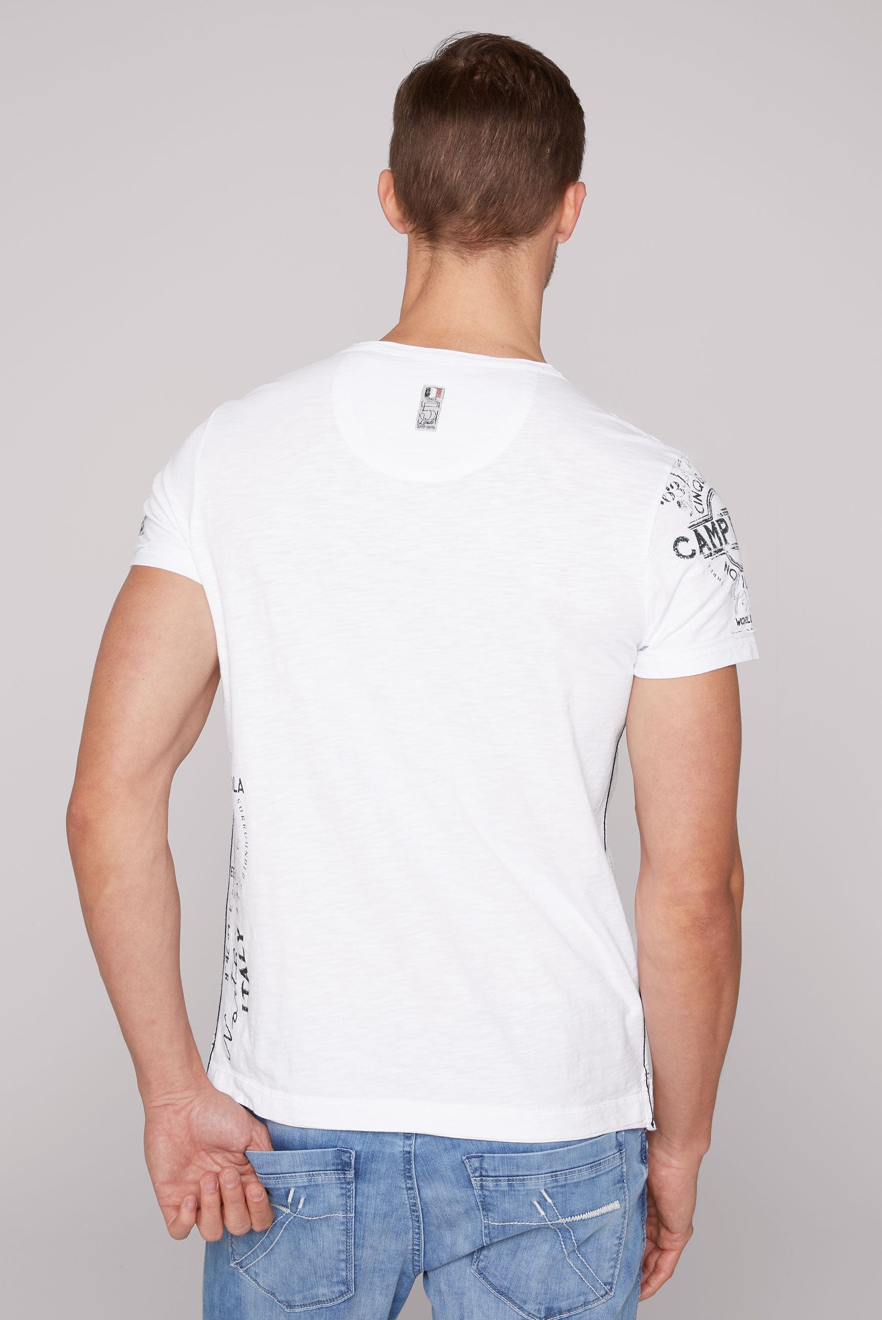 Stateshop T-Shirt, optic Chique Camp white Fashion Terre, v-neck button David -