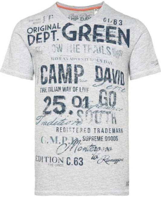 Camp David T-Shirt, v-neck Chique Terre, optic white