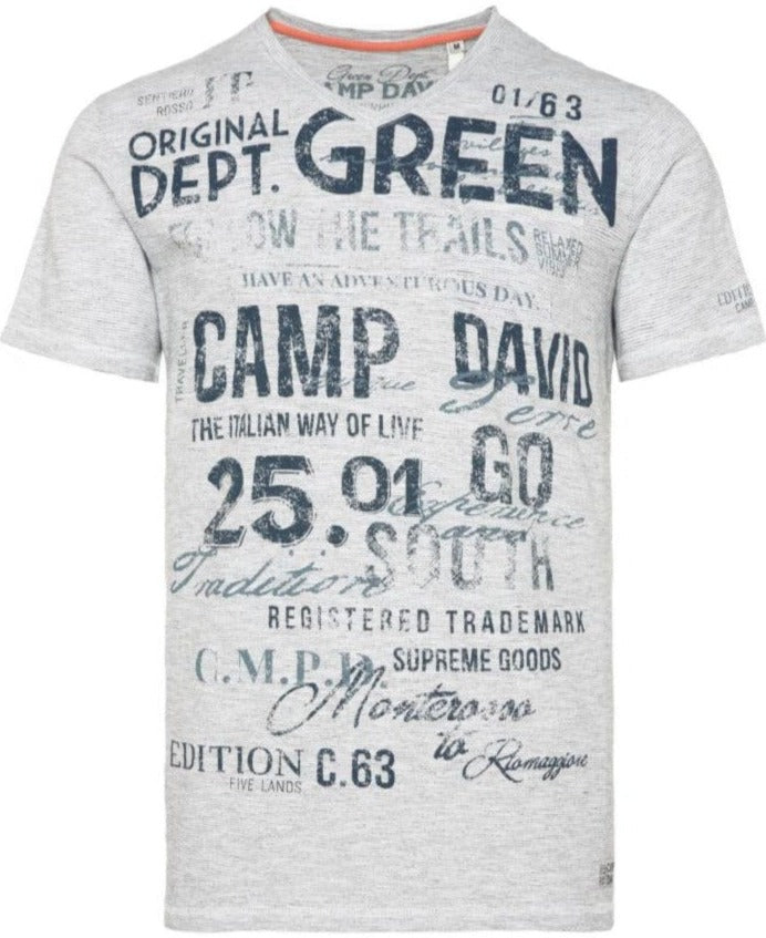 David Terre, v-neck optic Camp T-Shirt, Stateshop white - Chique Fashion