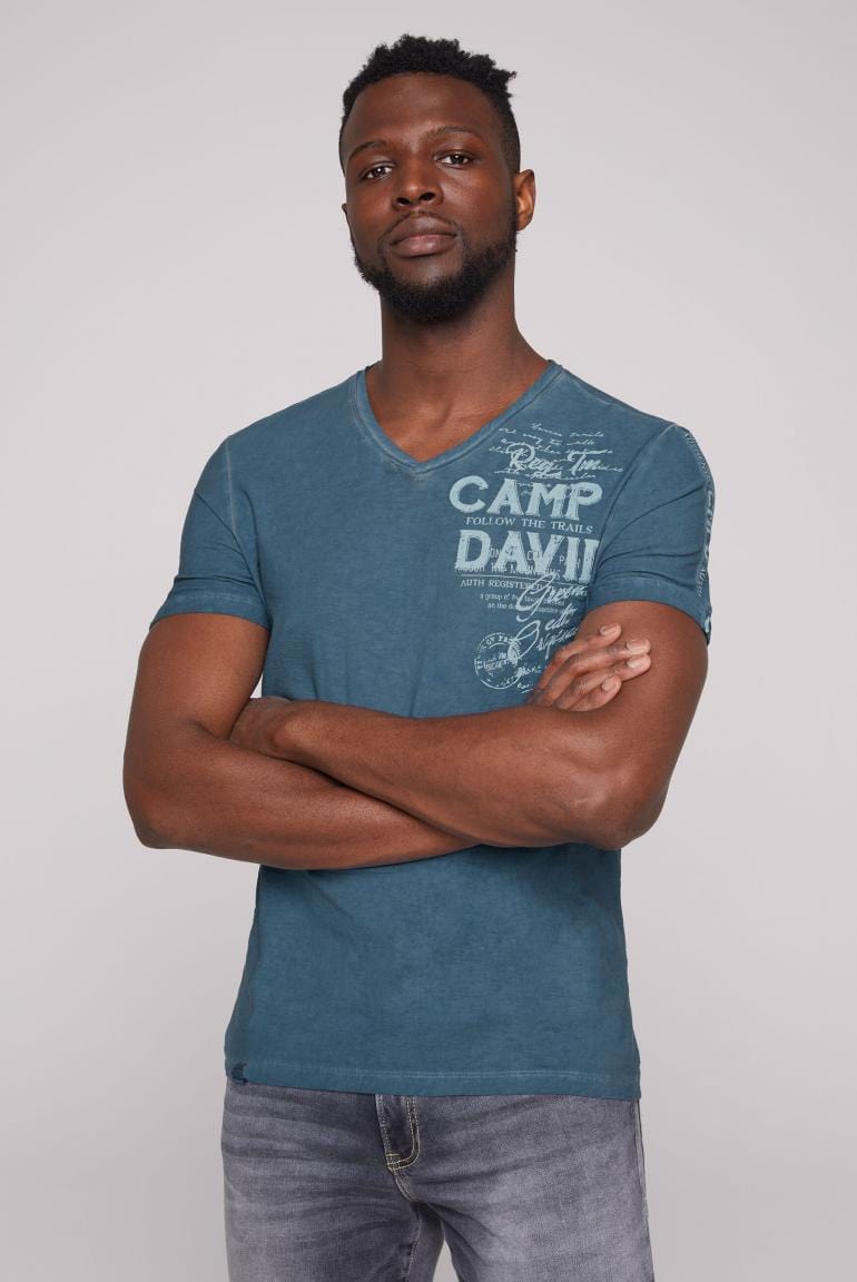 Camp David T-Shirt, v-neck Chique Terre, steel blue