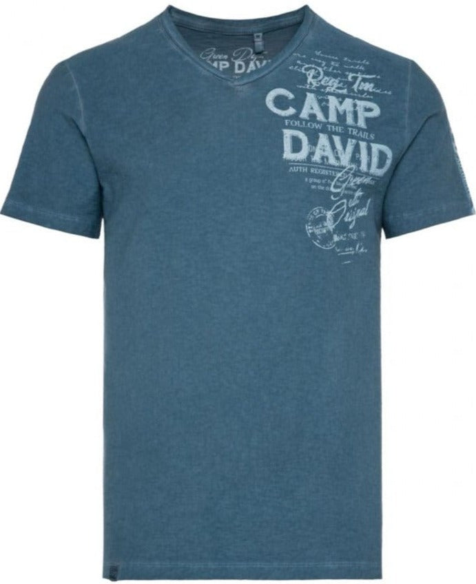 Camp David T-Shirt, v-neck Chique Terre, steel blue