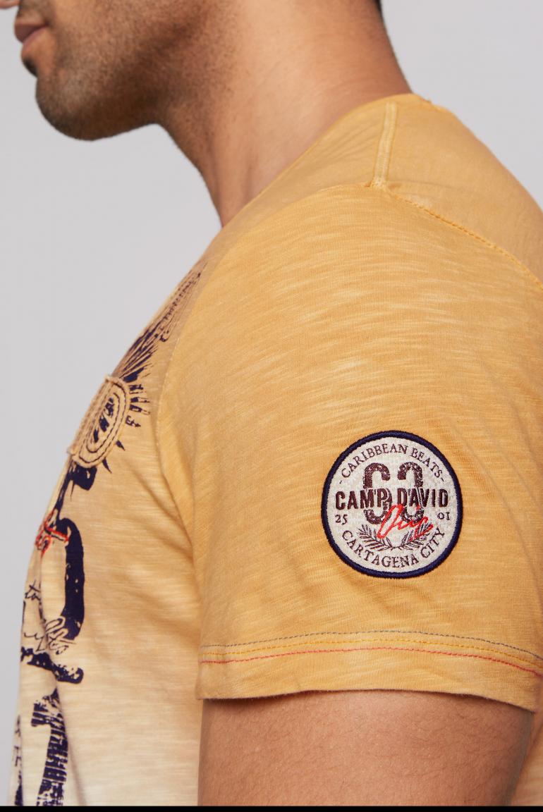 CAMP DAVID T-Shirt with Gradient and Logo Appliques, Yellow