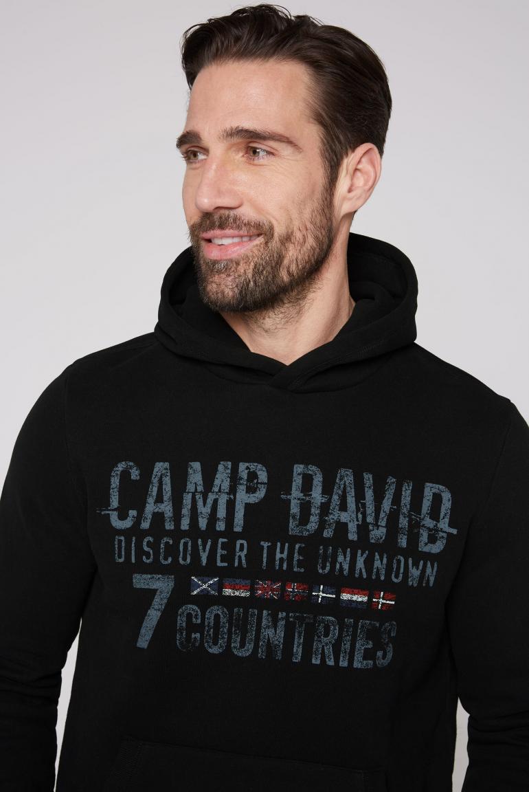 CAMP DAVID Black Embroidered Sweat Mix Hoodie