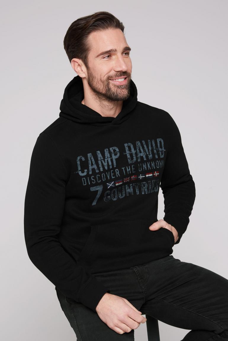 CAMP DAVID Black Embroidered Sweat Mix Hoodie