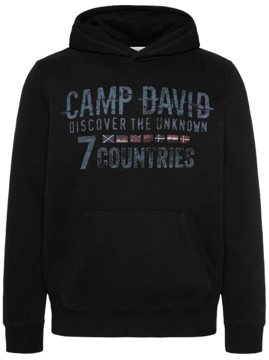 CAMP DAVID Black Embroidered Sweat Mix Hoodie