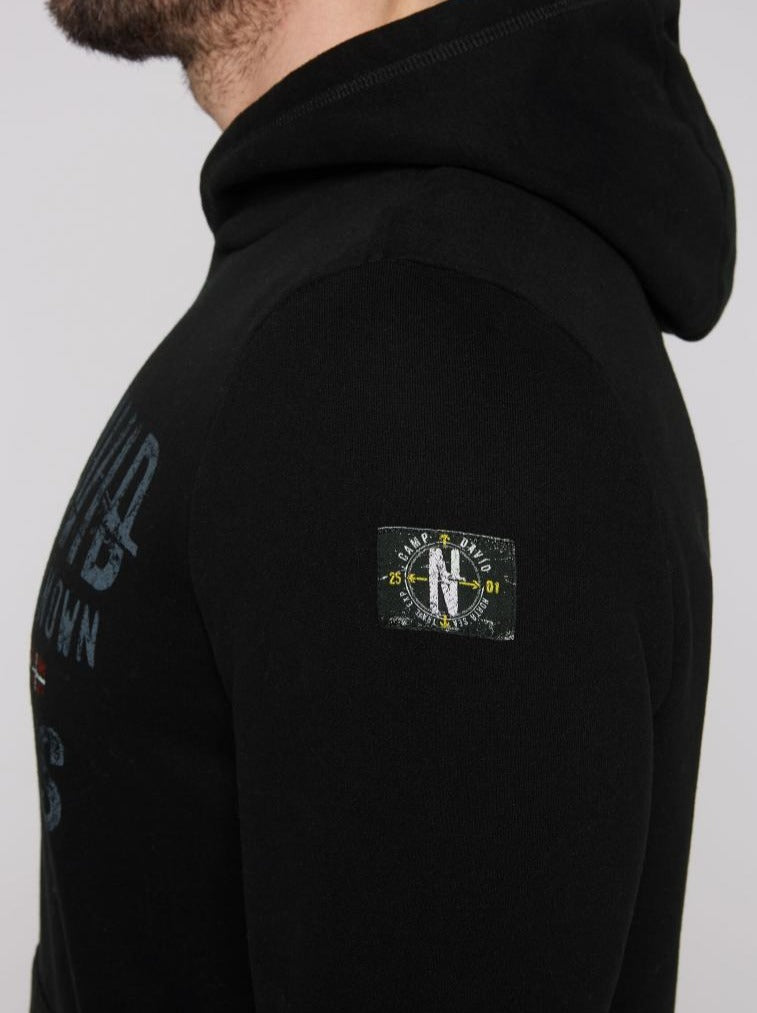 CAMP DAVID Black Embroidered Sweat Mix Hoodie