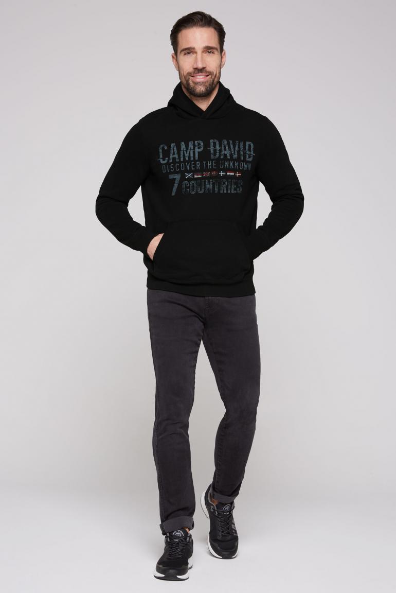 CAMP DAVID Black Embroidered Sweat Mix Hoodie