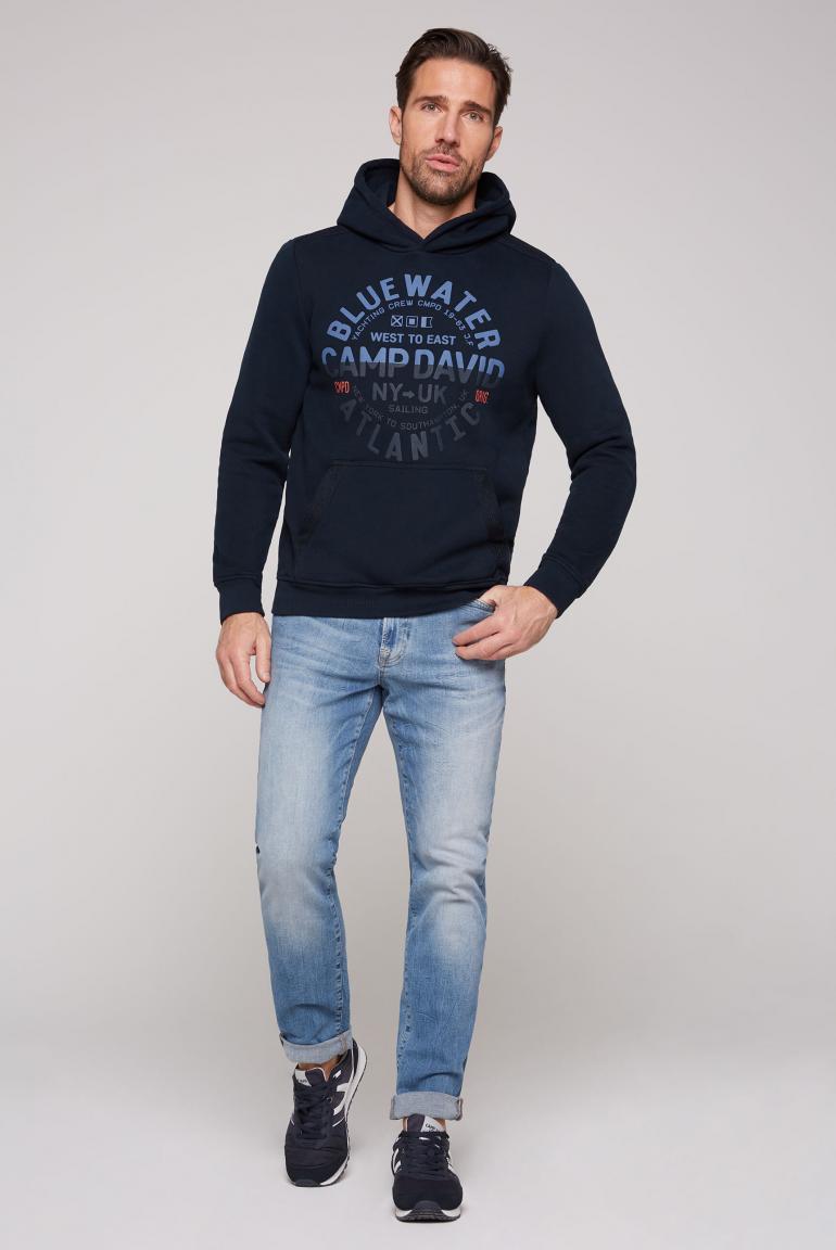 Sweat-shirt à capuche avec imprimés bouffants accrocheurs et détails ton sur ton, bleu marine