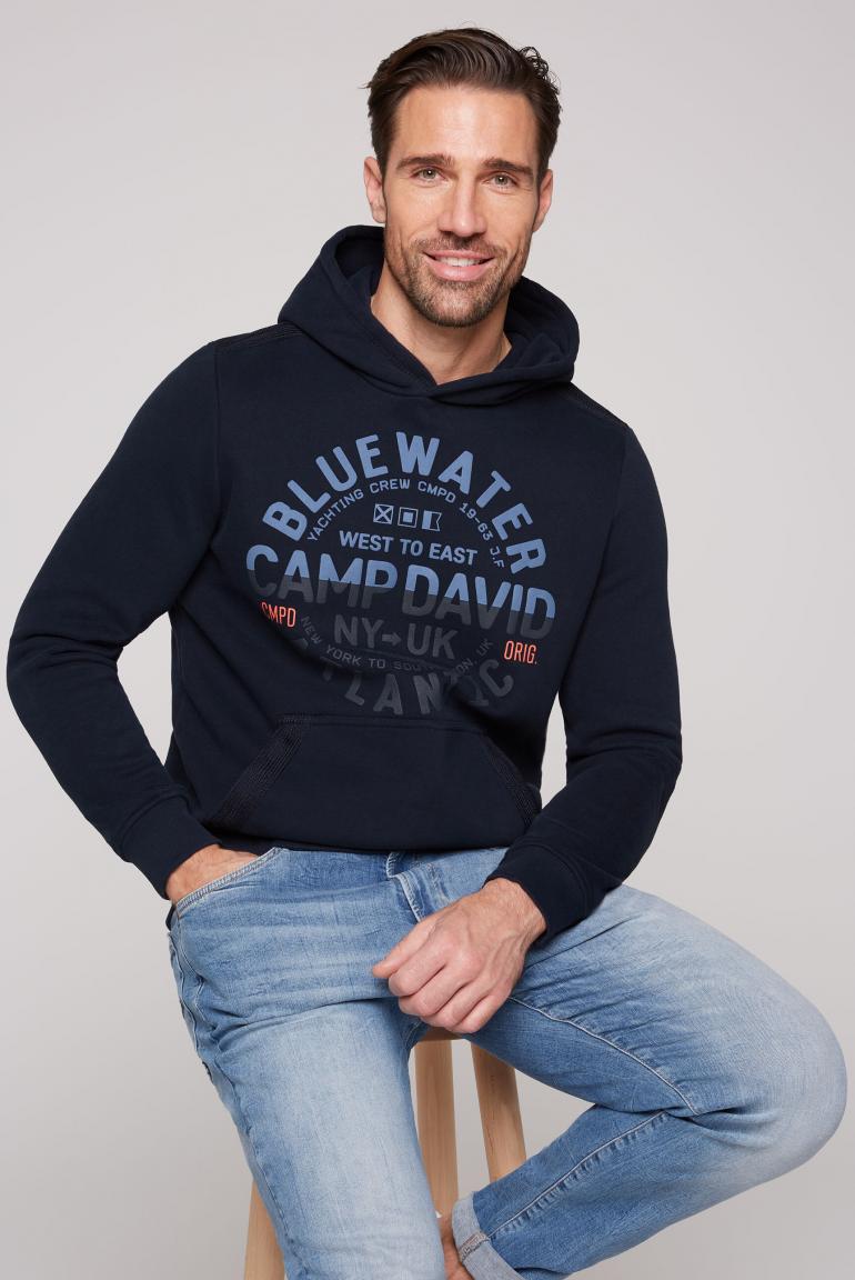 Sweat-shirt à capuche avec imprimés bouffants accrocheurs et détails ton sur ton, bleu marine