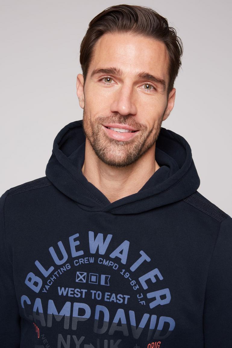 Sweat-shirt à capuche avec imprimés bouffants accrocheurs et détails ton sur ton, bleu marine