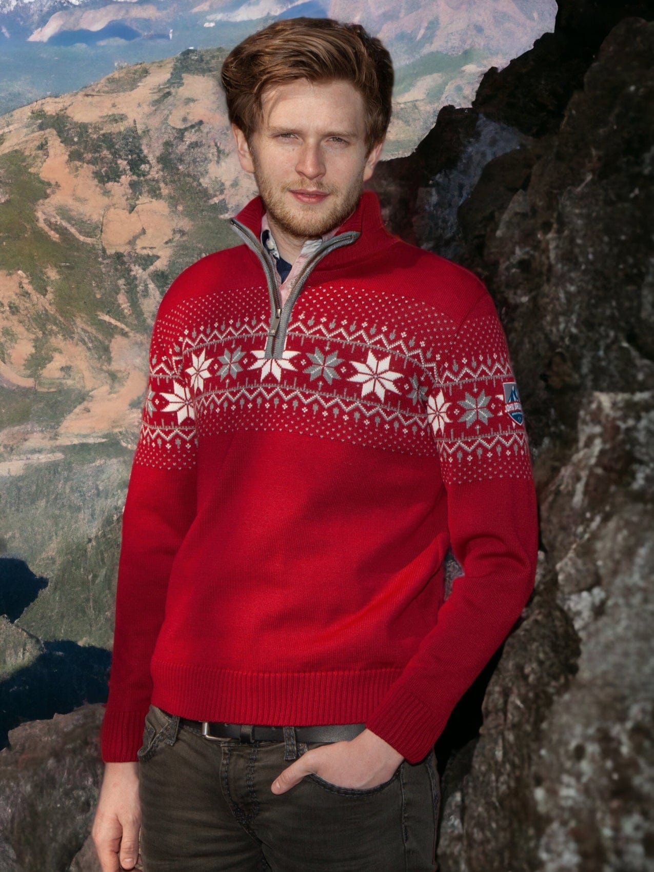 John Brillant Norwegian Mens Pullover Merino, Red