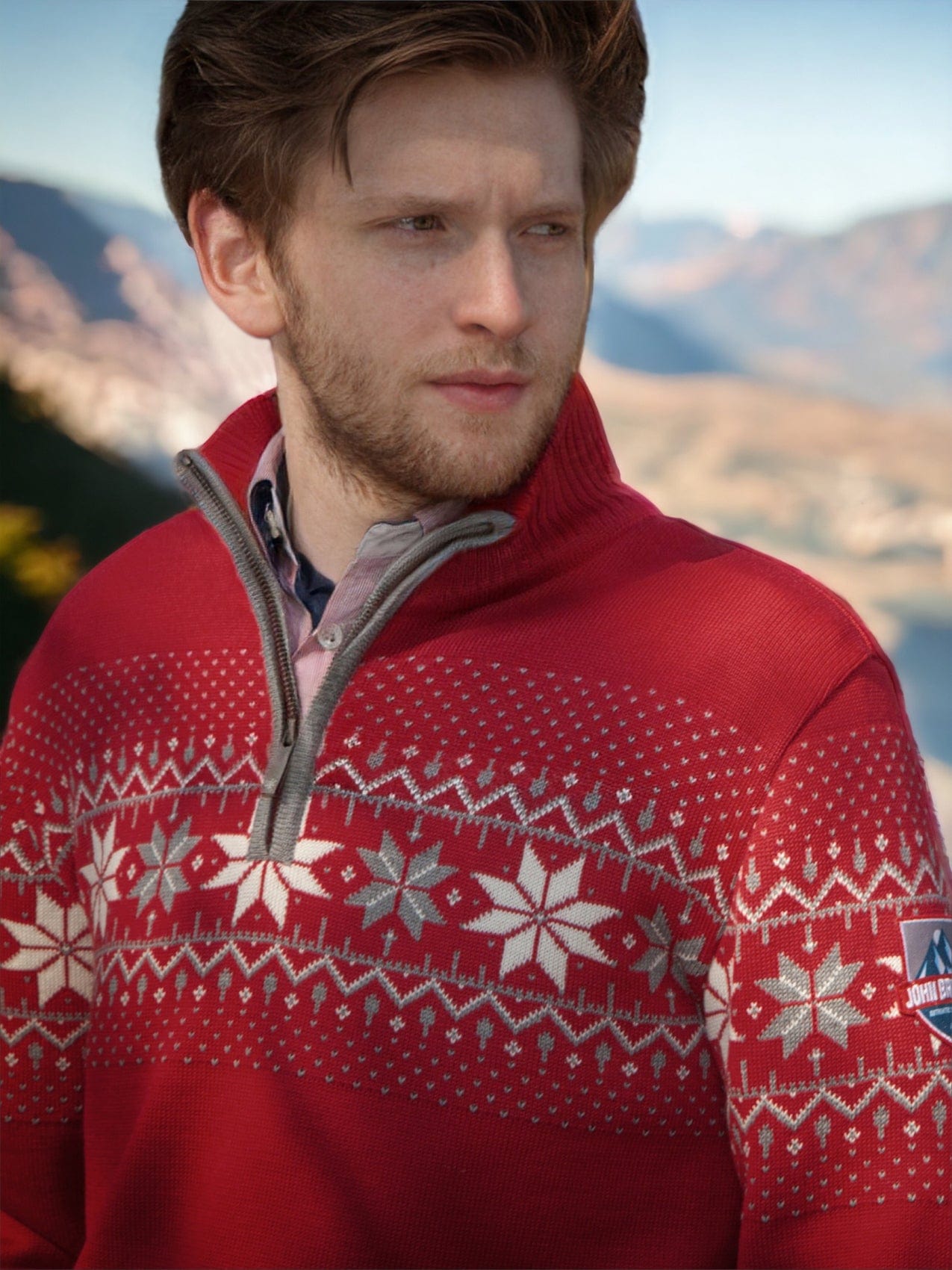 John Brillant Norwegian Mens Pullover Merino, Red