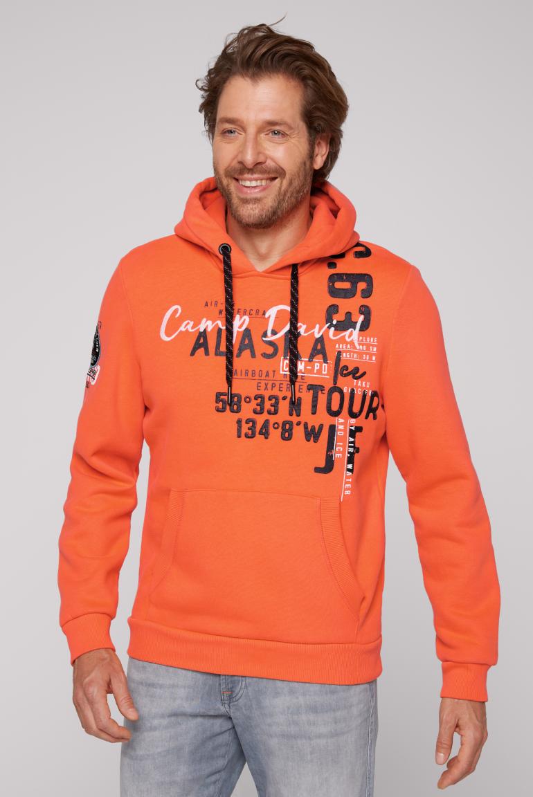 Stateshop in Artworks - Orange David Sweatshirt with Fashion Logo Hooded Camp