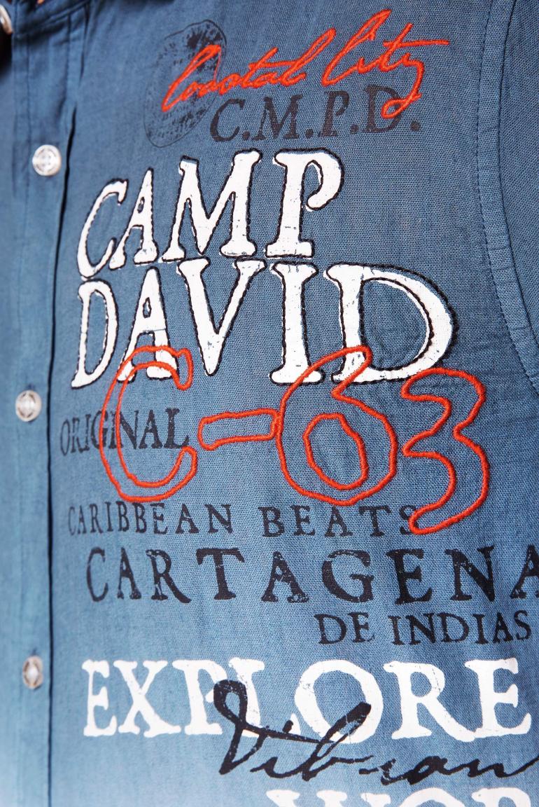 CAMP DAVID Short Sleeve Shirt with Dip-Dye Effect and Logo Prints