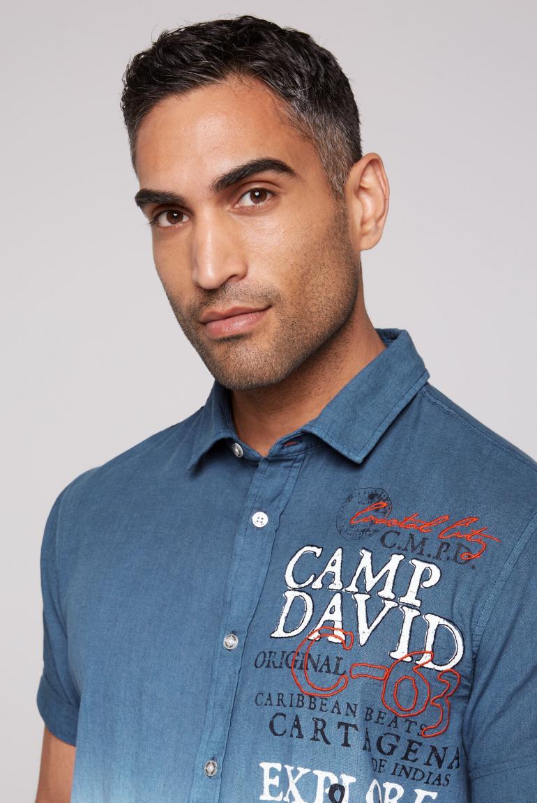 CAMP DAVID Short Sleeve Shirt with Dip-Dye Effect and Logo Prints