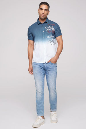 CAMP DAVID Short Sleeve Shirt with Dip-Dye Effect and Logo Prints