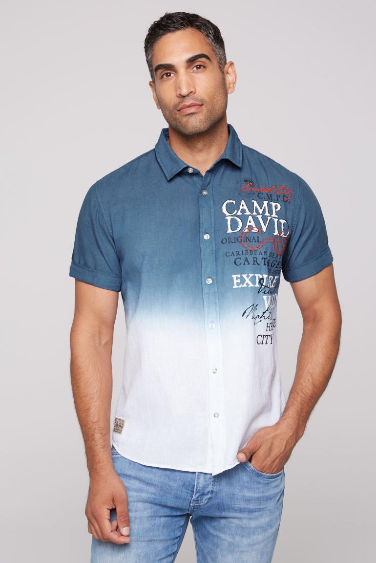 CAMP DAVID Short Sleeve Shirt with Dip-Dye Effect and Logo Prints